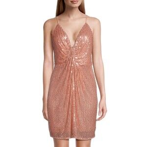 Liv Foster women Draped Beaded Sequin Stretchy Short Mini Dress sze 2 Peach $275